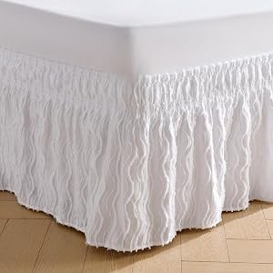 MIYE Wavy Tufted Bed Skirt - Wrap Around Dust Ruffle with Elastic Belts - 18 Inch Drop Easy to Put On - Bedskirt Machine Washable & Wrinkle Resistant(Wavy/White, King/Queen-18 Drop) MIYE Wavy Tufted Bed Skirt Wrap Around Dust Ruffle with Elastic Belts 18 Inch Drop Easy to Put On Bedskirt Machine Washable–Wrinkle ResistantWavyWhite KingQueen 18 Drop