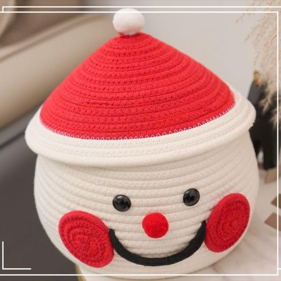 BUNAII Jute Cotton Cute Hand Woven Fruit basket , storage basket , Oraganizer Box For jewellery , toys , cosmetics and for multipurpose uses with cap ( BLUE ) Pack of 1 ( 11 x 11 x 7 ) Inches