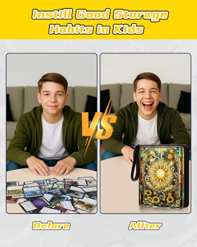 Image of for 9 Pocket Card Binder for MTG, TCG, Game Cards Holds 900 Cards - Large Capacity Trading Card Collection Album Folder with Zipper for Men Boys Teens Sun Design for Sports Card
