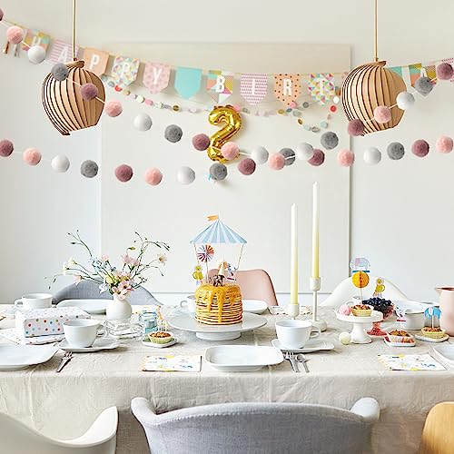 2 Pezzi Ghirlande con Pompon in Feltro Corda per