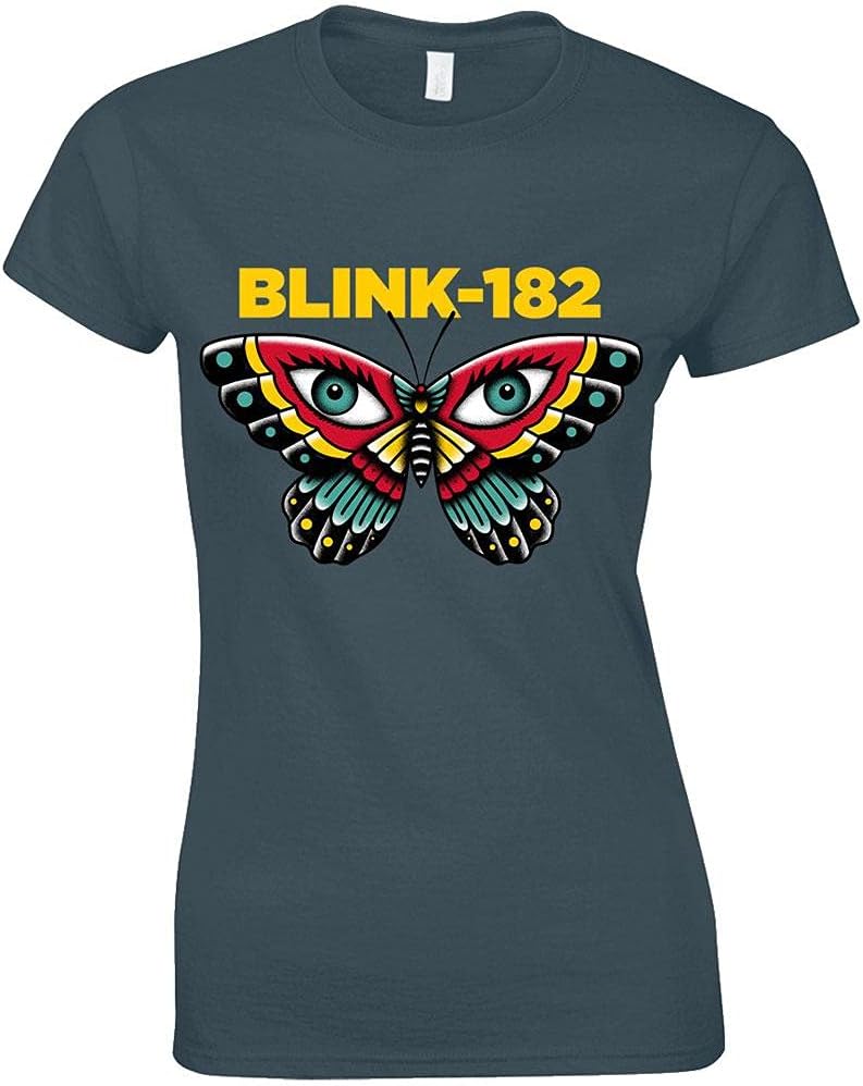 Blink 182 T Shirt Butterfly Band Logo Official Womens Skinny Fit Blue M