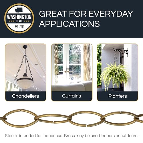 Image of RCH Hardware CH-43-AD Decorative Acid Dipped Solid Brass Chain for Hanging, Lighting - Large Oval Wire Unwelded Links ( 1 Foot)
