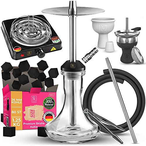 M. ROSENFELD Kleine Shisha Set mit Shisha Kohleanzünder und Shisha Kohle - 150cm Edelstahl Shisha Set Komplett - Shisha…