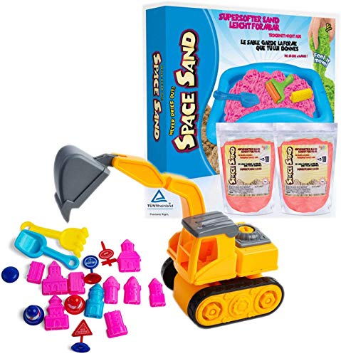 Leo & Emma 1.8 kg de Space Sand. Conjunto con Excavadora y moldes en Forma de Castillo, Palas, Arena mágica, maleable y terapéutica, Modelo 2020, Probado por TÜV (1.8kg Rojo)