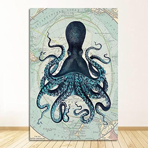 Peinture toile pieuvre vintage de qualite superieure impression d'art oceanique