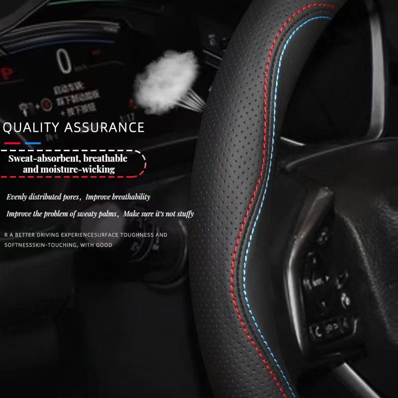 WXGBH Auto Couvre Volant Pour Peugeot Partner Van Long 2019-2024,Cuir Protecteur De Volant Voiture Housses De Volant Véhicules Couvre Volant Antidérapant Accessoires Intérieur Voiture,Red-Type O