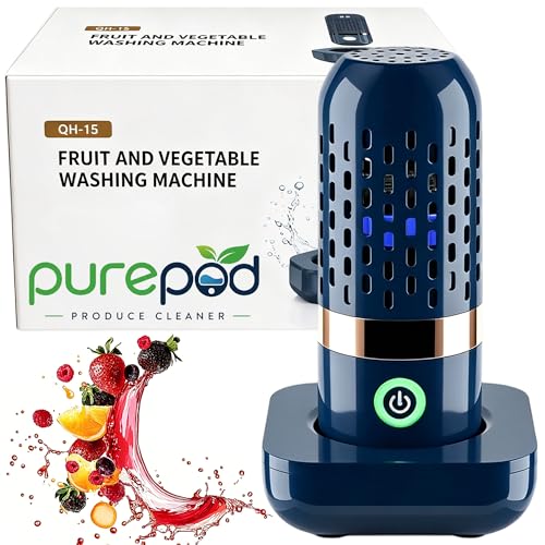 Produce Cleaner & Vegetable Cleaner with Oh-Ion Technology Wireless Rechargeable Food Washer for Fruits Veggies Meat Rice & Utensils Ipx7 Waterproof 10-Min Automatic Cleaning for Kitchen (Blue)
