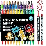 CROSPIN 36 Colores Plumones Acrilicos Doble Punta, Marcadores Arte Punta Fino & Punto, Rotuladores Acrilicos, Acrylic...