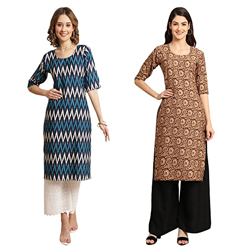 Image of Pinkmint Women's Crepe Digital Print Straight Kurta [Pack of 2]