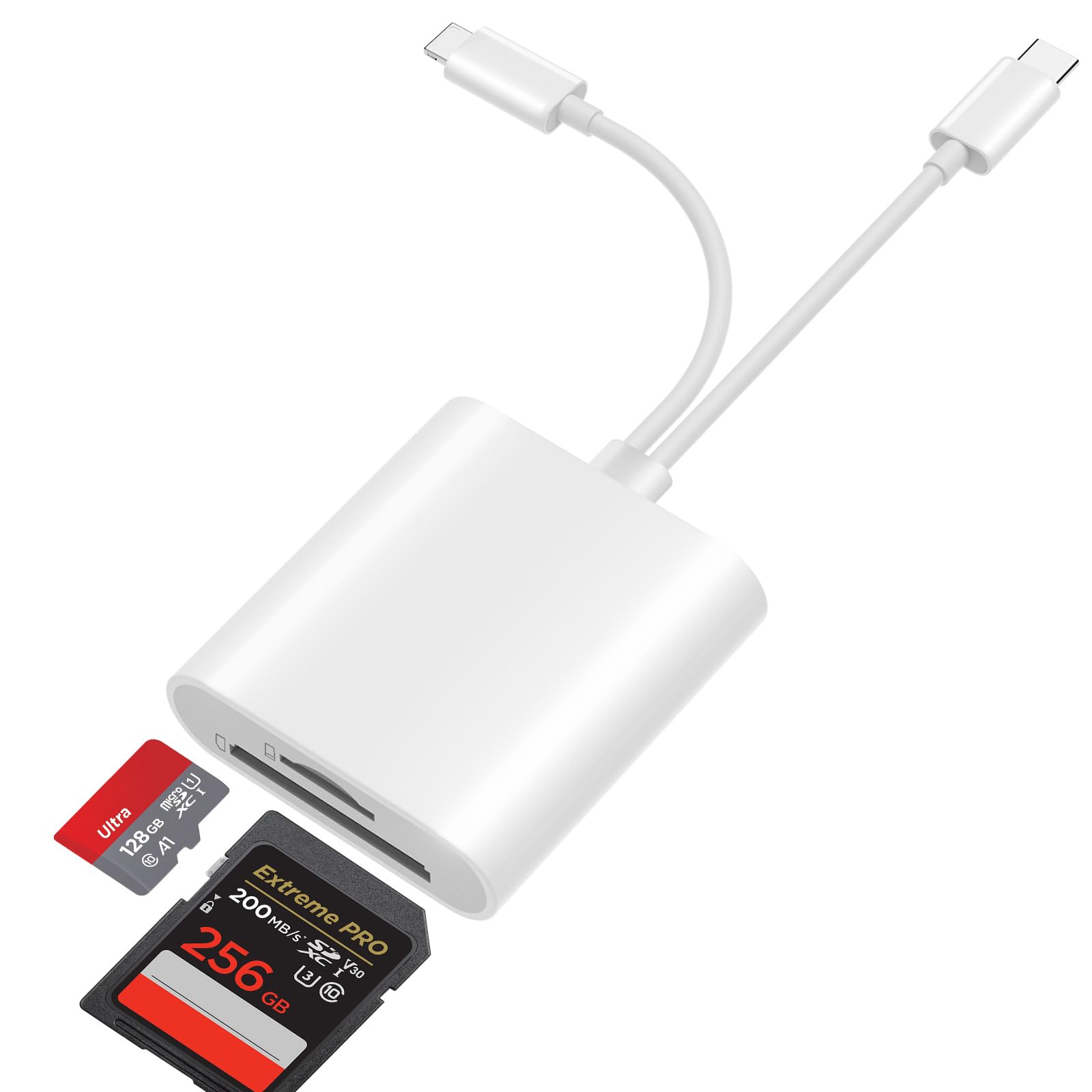 Clomnpe SD-Kartenleser für iPhone [Apple MFi zertifiziert] 2 in 1 USB C Lightning auf SD Micro SD Speicherkartenleser, SD-Kartenadapter für iPhone 16 15 Pro/Max iPad Pro Samsung Xiaomi