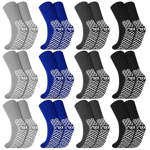 Foaincore 12 Pairs Non Slip Hospital Socks with Grips for Men Women Single Tread Slipper Socks for Seniors Patients