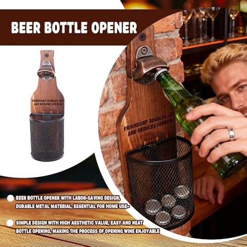 Wall Mount Wooden Bottle Opener Corkscrew Gadget for Home Kitchen Home Decor