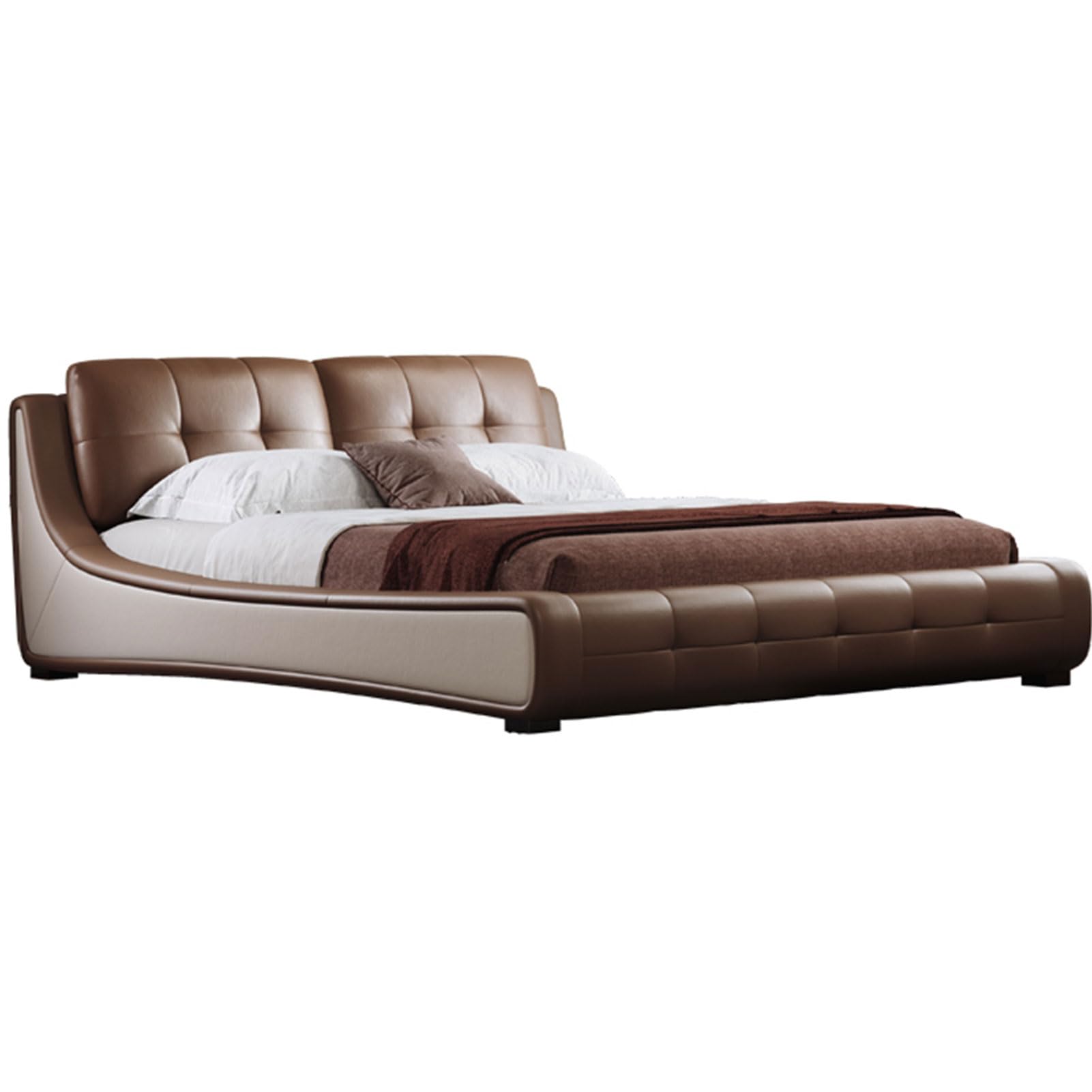King Size Genuine Leather Wood Bed Upholstered Platform Bed Frame with Wingback Headboard and Storage Drawers Wooden Slats