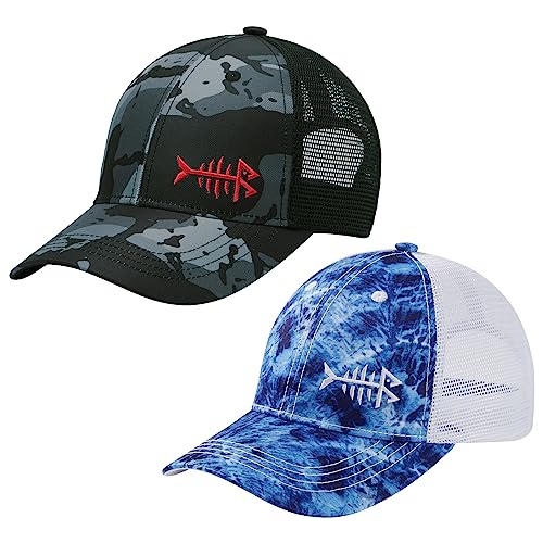 Image of BASSDASH 2 Pack Altimate Fishing Hunting Hat Mesh Back for Men Women Adjustable Baseball Trucker Cap Camo Blaze Orange