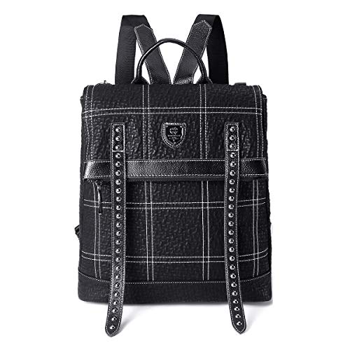 JOSEKO Mode Rucksäcke Damen, Frauen Stilvolle Tagesrucksack PU Leder Tote Handtasche Vintage Schultertasche Casual Daypack für Schule Reise Arbeit(Schwarz#06)