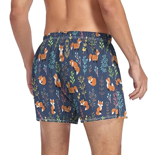 Men's Boxer Shorts Underwear Briefs Casual Boxer Breathable Soft Cartoon Funny Foxes Branches Small4