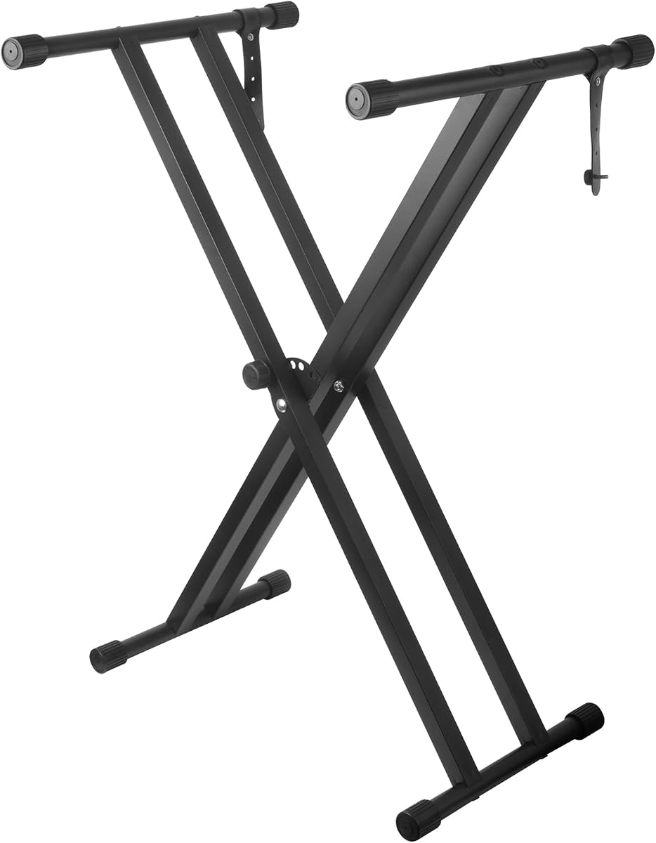 Piano Keyboard Stand Double X Heavy Duty Keyboard Stand with Locking Straps, 7 Adjustable Heights