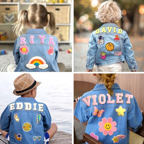 Custom Kids Denim Patch Jacket with Personalized Name | Birthday Gifts for Boys, Custom Fashion Name Denim Jacket, Long Sleeve Jacket, Premium Cotton Jean Jacket for Boys and Girls Aged 1-83