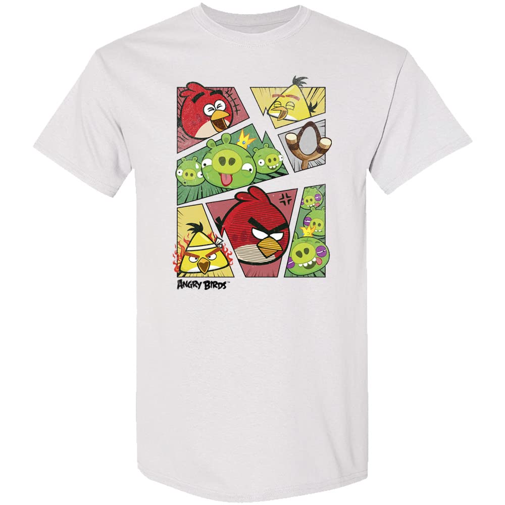 Angry Birds Official -Angry Comics Panels Printed Graphic Short Sleeve 100% Cotton T-Shirt for Men, Women, Unisex