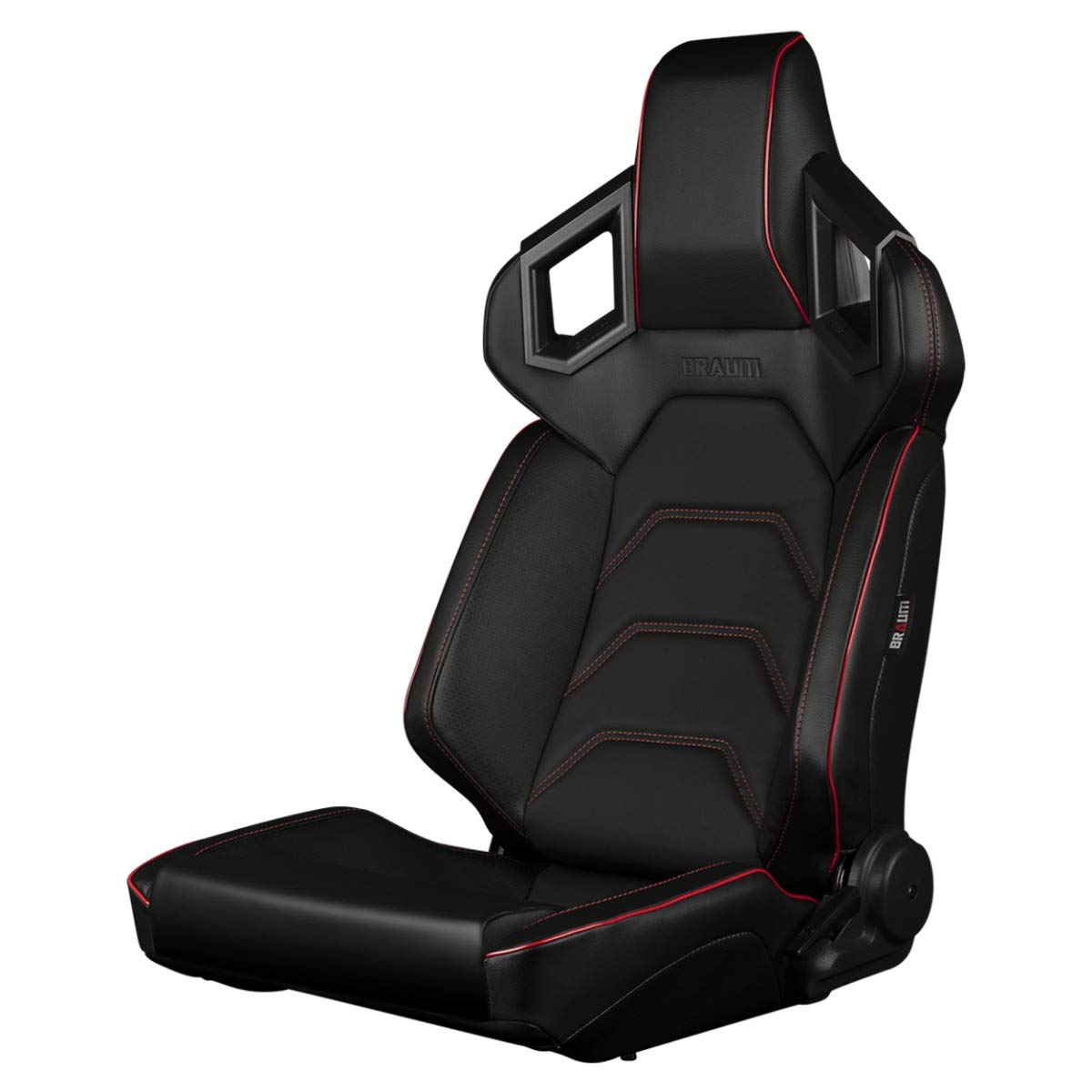 BRAUM Alpha X Series Racing Seats – Black Leatherette and Red Stitching – Reclining Bucket Seats with Carbon Fiber Backing – Set of 2 (BRR5-BKRS)
