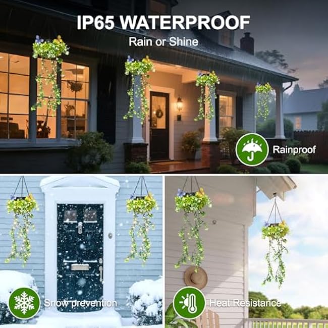 Solar Hanging Garden Lights - 2 Pack, 66 LEDs Butterfly & Flower Decor, IP65 Waterproof Summer Patio Lights for Outdoor Party Camping Poolside, Romantic Wedding, Gifts for Daughter Mom Grandma