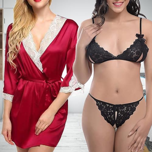 Image of Love Maker Soft Spandex Net Women Babydoll Honeymoon Nightwears Combo Small to 3XL