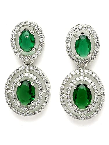 Image of Karatcart Silver Tone Green American Diamond Studded Necklace Set for Women