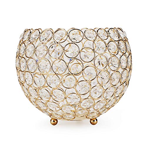 OwnMy 7" Crystal Bowl Votive Tea Light Candle Holders Candle Lanterns Flower Vases for Artificial Bouquet Decorative Candle Stand Tealight Holder for Wedding Table Centerpieces (Golden)