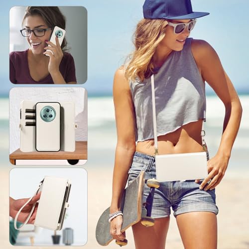 Coque Honor Magic 5 Pro étui portefeuille amovible cordon chaîne protection verre trempé
