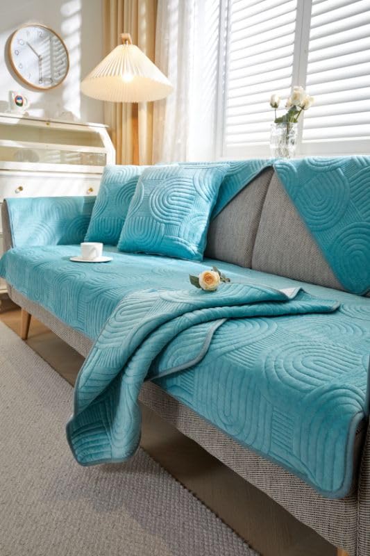 HOMETHREADSHOMETHREADS Cotton Couch/Sofa Covers | Luxurious Slipcover Solutions for Sofas, Armchairs, and Loveseats (T.Blue_Coco, 1 Seater | 70x70cm)