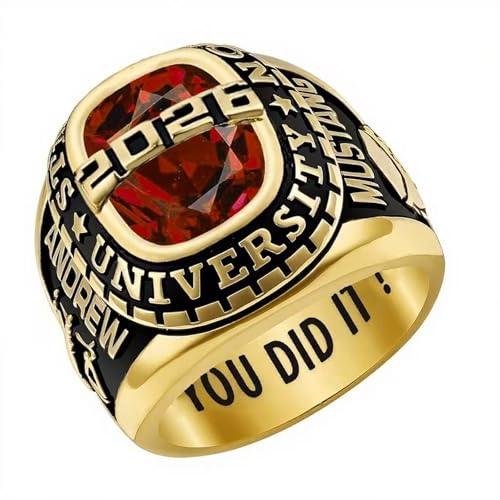 Custom Band Class Rings for Men Sterling Silver/10k/14k/18k High School College Rings Graduation Ring with Birthstone Graduation Gifts for Men