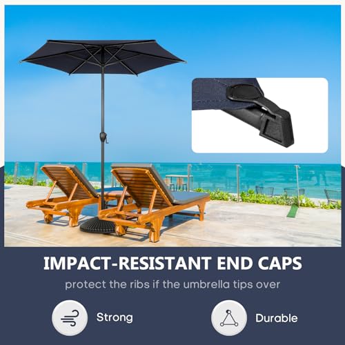 Image of Abba Patio 7.5FT Lyon Outdoor Patio Umbrella Outdoor Table Umbrella with Push Button Tilt and Crank Market Umbrella 6 Sturdy Ribs UV Protection Waterproof for Garden Deck Backyard Pool, Navy Blue