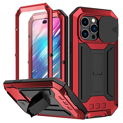 JGY iPhone 14 Pro Max Rugged Metal Case with Screen Protector Kickstand Camera Slide Cover for iPhone 14 Pro Max Full cover Military Sturdy Armour Shockproof Dorp Test Cover for Outdoor(Red)