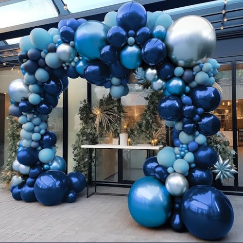 Image of Navy Royal Blue Balloon Arch Kit Double Stuffed Metallic Blue Balloon Garland Varied Sizes for Birthdays Baby Showers Graduations Weddings Proms More Special Occasions