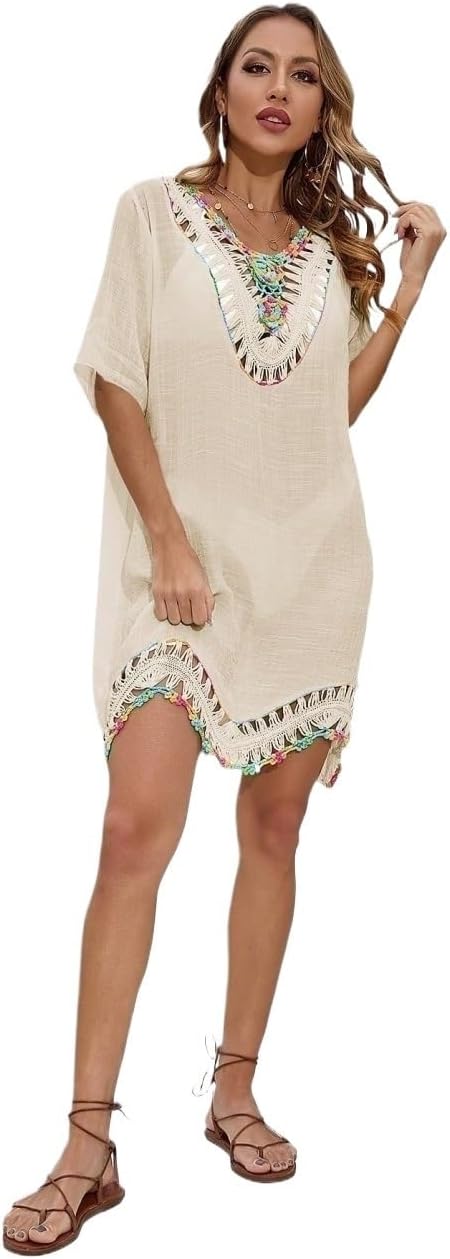 swimsuit coverup for women Sleeve Solid Color Short Sleeve Casual Cover Up