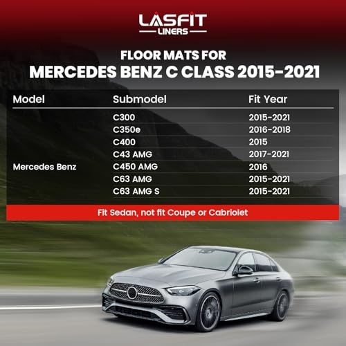 Image of LASFIT Floor Mats for Mercedes Benz C Class 2015-2021(Fit Sedan Only) | Fit for C 300 /400 /350e /43 AMG /63 AMG /63 AMG S(๐๐จ๐ญ ๐
๐ข๐ญ ๐๐จ๐ฎ๐ฉ๐ & ๐๐๐๐ซ๐ข๐จ๐ฅ๐๐ญ), All Weather TPE 1st & 2nd Row