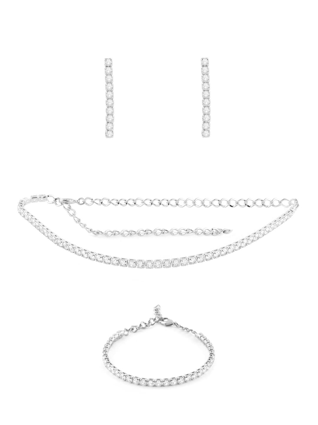 ZAVERI PEARLS Silver Tone Dazzling Cubic Zirconia Necklace Earring & Bracelet Set For Women-ZPFK12582 (B09RVYBTDB) Amazon Price History, Amazon Price Tracker