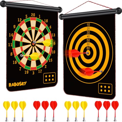 Product Image of the RaboSky Magnetic Dart Board for Kids, Magnetic Dartboard for Boys Toys Age 8-12, Gifts for Teen Boys 8 9 10 11 12 13 14 Years Old Birthday, Magnet Dartboard Sets Double Sided Outdoor Game