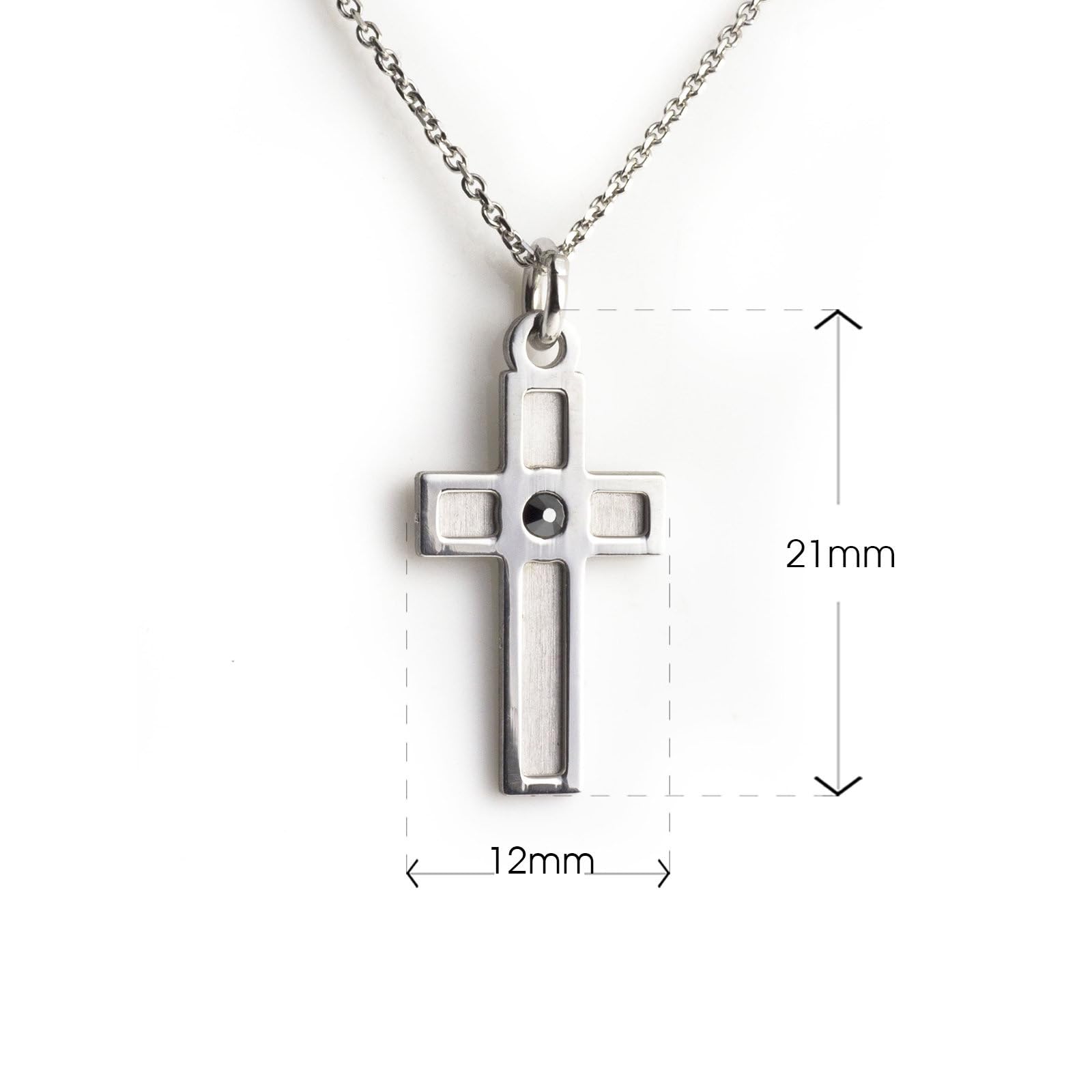 AKA Gioielli - Collar con Cruz para Hombre y Mujer en Plata de Ley 925 Chapada en Rodio, colgante con cristal de Hematita, cadena ajustable de 45-50 cm, joya hipoalergénica, idea regalo elegante