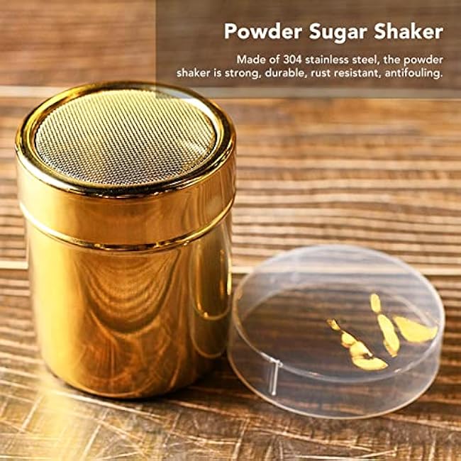 Stainless Steel Powder Sugar Shaker for Cocoa Cinnamon Coffee Seasonings, 7 x 9cm Fine Mesh Shaker with Screw Lid, Easy Clean Metal Sifter for Kitchen Cooking