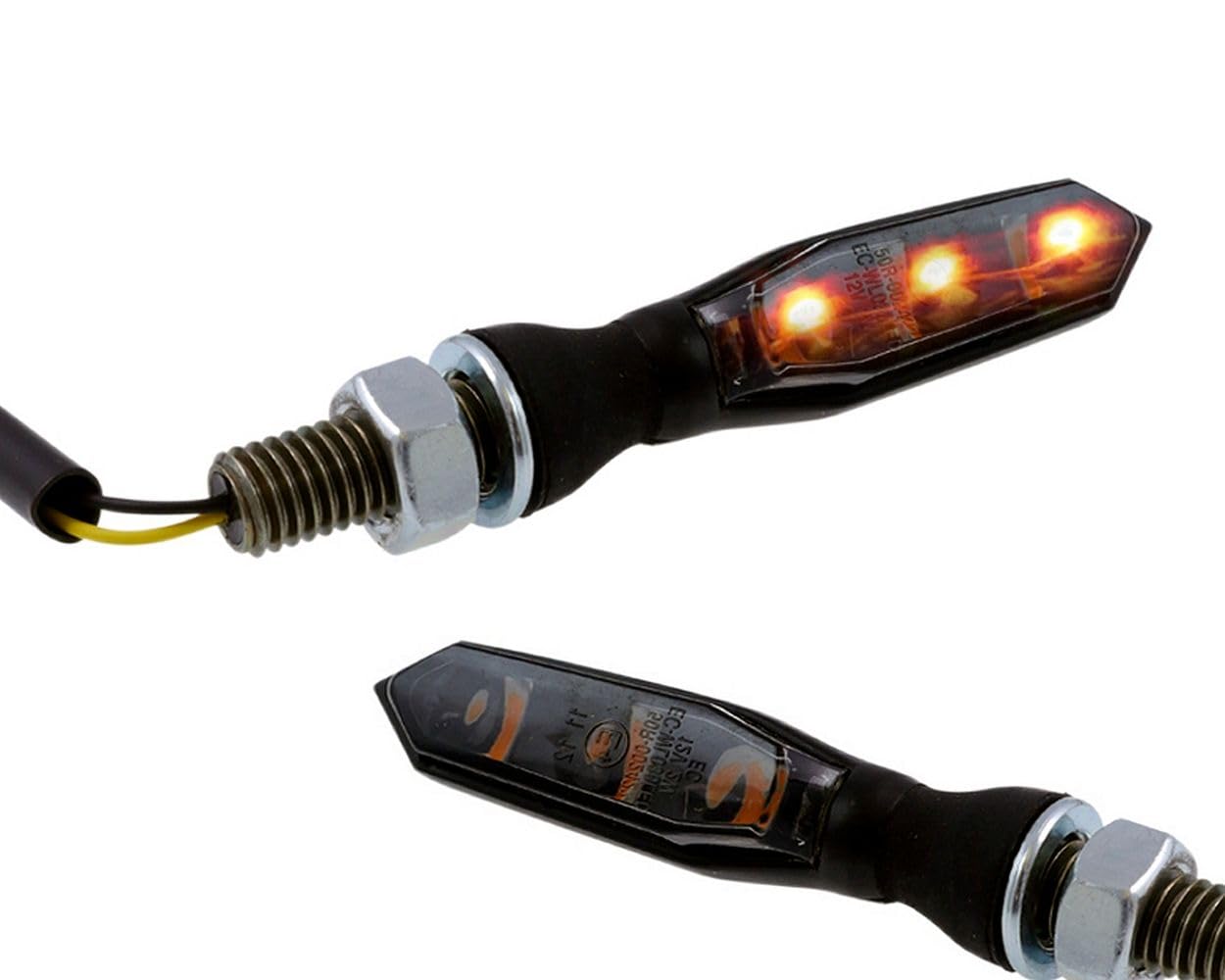 HIGHSIDER SONIC-X1 Mini LED Blinker Paar schwarz getönt 12V, ECE geprüft | Glas schwarz getönt, Metallgehäuse M8, Maße 44 × 13 × 15,5 mm; kompatibel mit Motorrad, Roller, Moped, Quad und E-Scooter