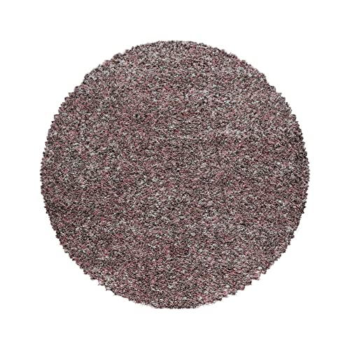 Carpetsale24 Teppich Wohnzimmer Shaggy Flokati Rosa - Mocca - Beige 200 cm Rund Meliert Design -...