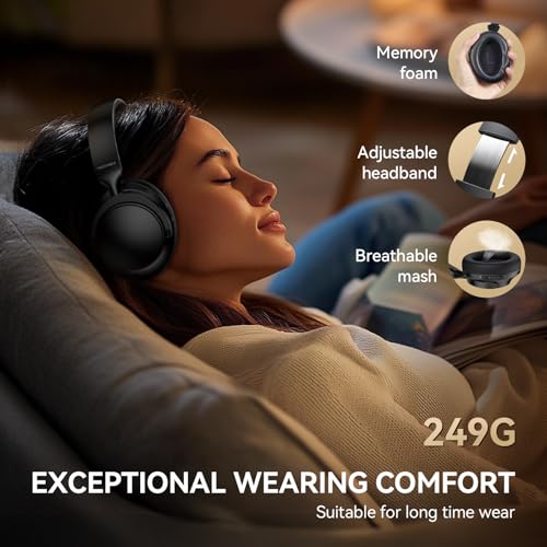 TECKNET Noise Cancelling Headphones Wireless & Wired, 70H Playtime Bluetooth Headphones Wireless Over Ear Built-in Mic,3.5mm Cable Dual Connection Foldable Headset Comfort for Home Office Travel,Black - image 6