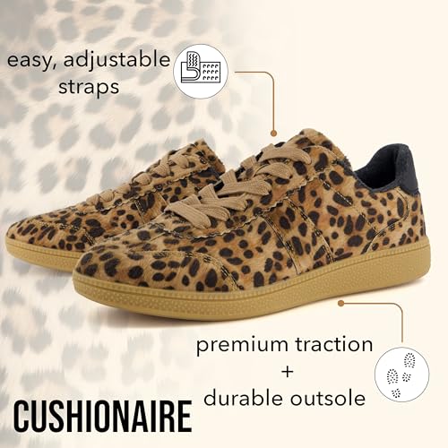 CUSHIONAIRE Bravado Women’s Vegan Hair Calf Leopard Print Lace-Up Sneakers – Stylish Everyday Shoes with Cushioned Comfort4