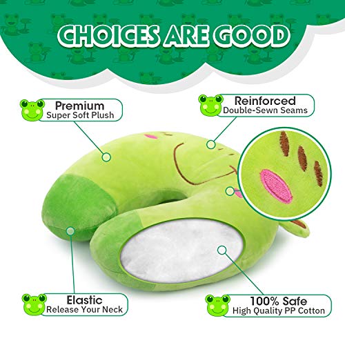 H Homewins Travel Pillow For Kids Toddlers - Soft Neck Head Chin Support Pillow,Cute Animal,Comfortable In Any Sitting Position For Airplane,Car,Train,Machine Washable,Children Gift(Frog) #TOP2