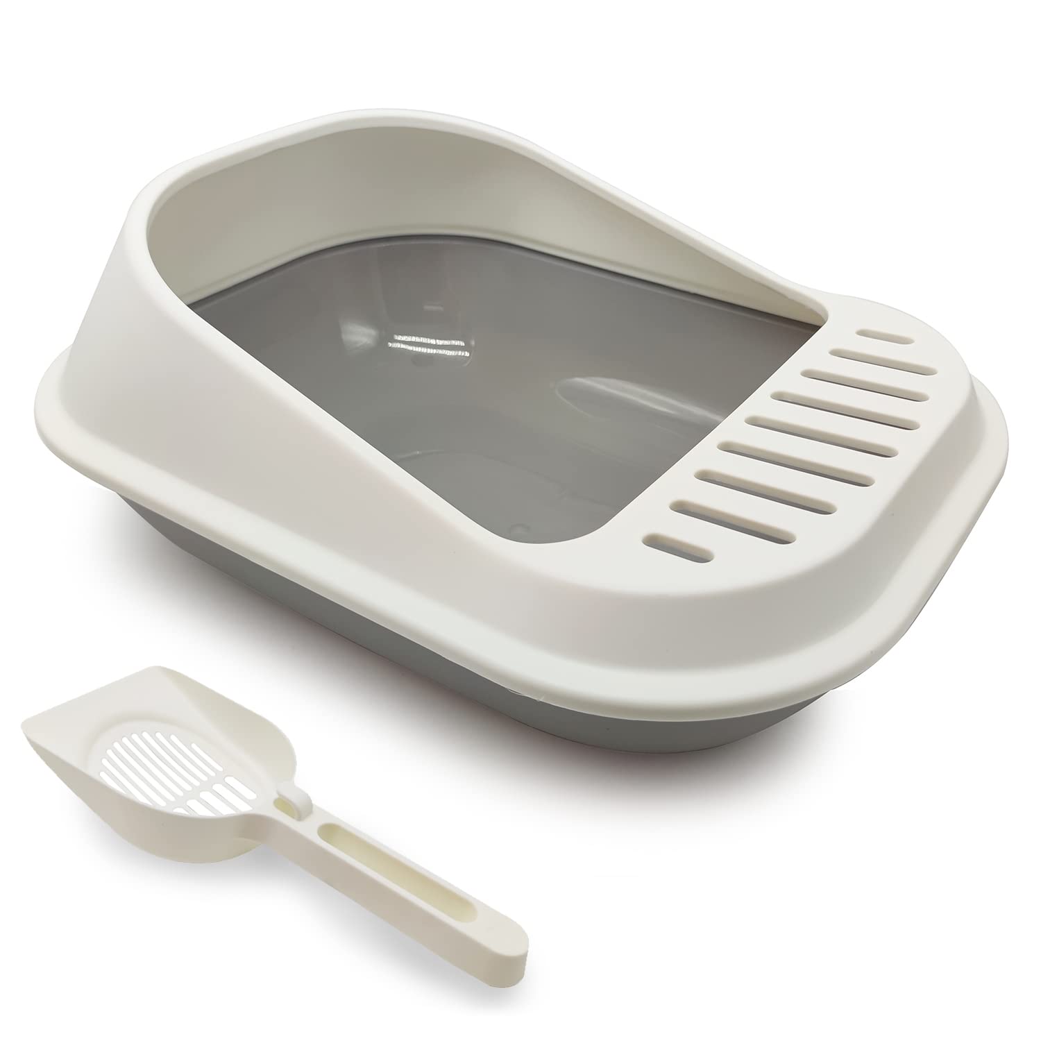 BPS Bandeja Gatos Gatitos con Pala Aseo Arenero Abierto para Mascotas Gatos Bandeja Sanitaria Plástica (Medium, Gris) BPS-5578GR