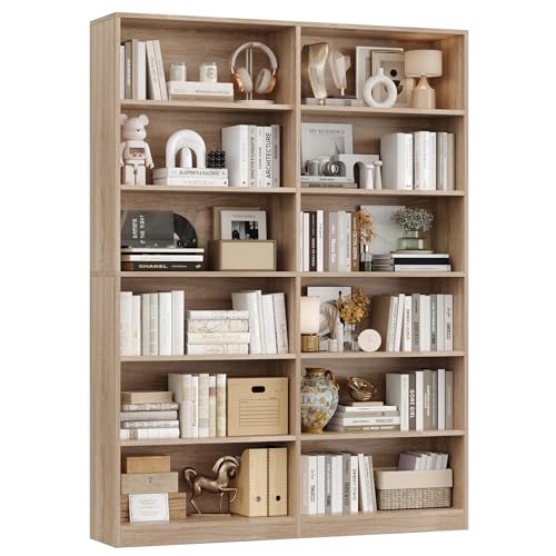 FirFurd Bücherregal Regal mit 12 Fächern Bücherschrank Standregal Aufbewahrungsregal für Wohnzimmer Büro Küche 120 x 30 x 188,7 cm Eiche
