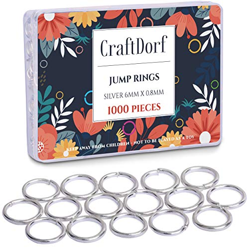 CraftDorf Jump Rings 1000PCS - Silver 6mm Jewelry Connectors for Earrings, Bracelets, Necklaces, Chainmaille, Anklets, DIY Projects and More