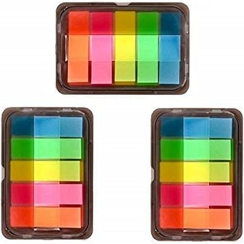 iMagitek 3 Sheet Neon Index Tabs Flags Page Markers Sticky Notes with Box, Translucent Book/Page Marker Stationery Strips, 300 Pieces