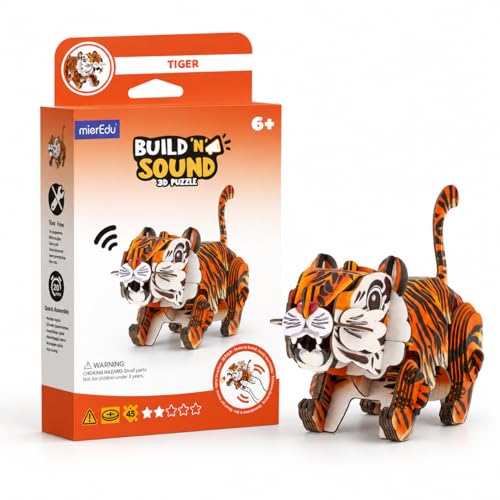 MierEdu Build 'N' Sound 3D Puzzle for Kids, Animal Puzzle with Sound Module, Educational STEM Craft Kit, FSC Paper Model Building Toy Gift for Ages 6+